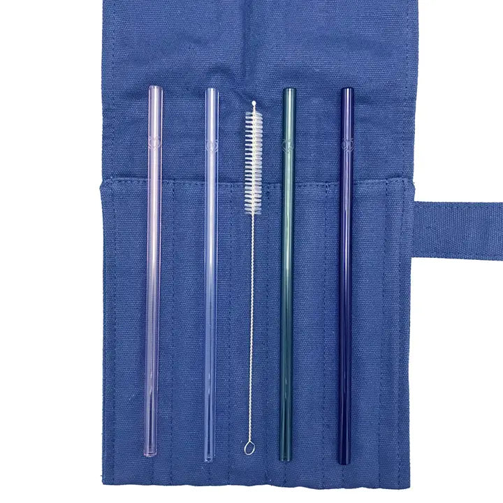 Reusable Glass Straw Pouch Set of 4