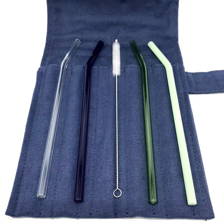 Reusable Glass Straw Pouch Set of 4